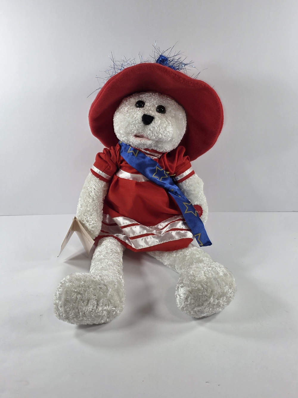 Chantilly Lane Ashley Musical Plush Bear Patriotic Dress Hat Sash Bow 16-20"